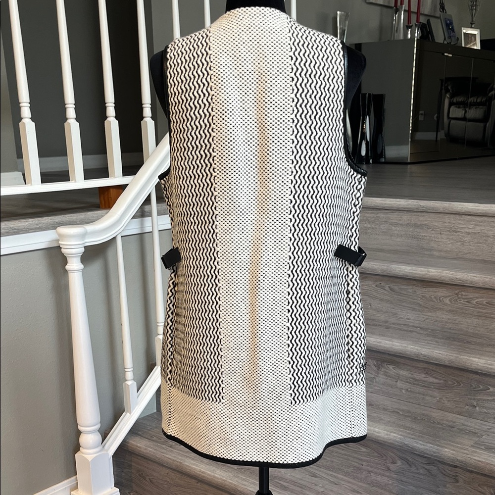 Chico's Black and Winter White Knit Vest with Leather Trim - Picture 5 of 8